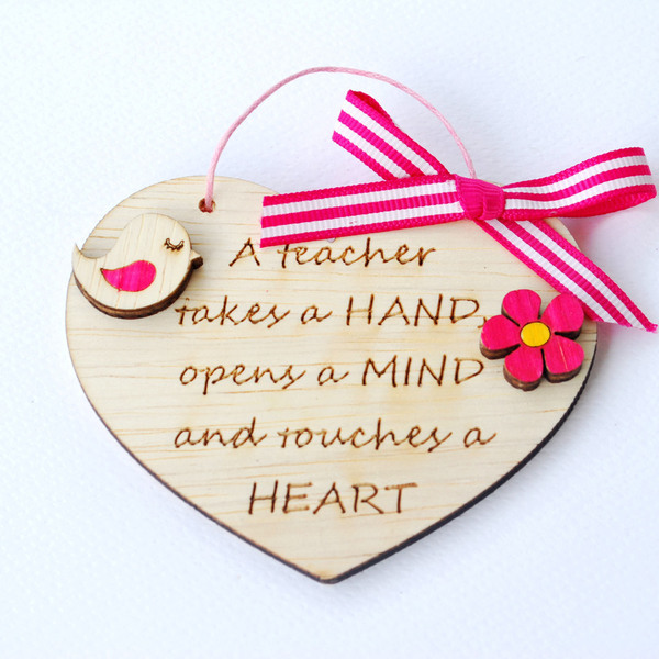 Δωράκι για δασκάλα (ξύλινη καρδούλα - πουλάκι) - δώρα για δασκάλες