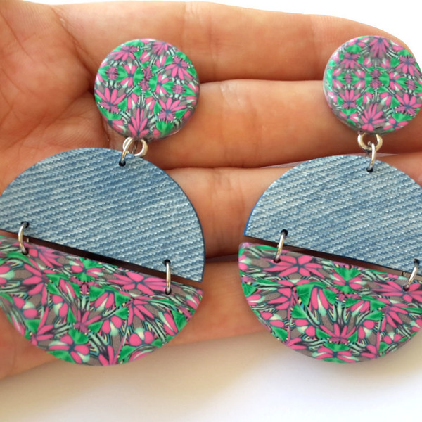 Abstract polymer clay earrings - μοντέρνο, πηλός, κρεμαστά, δώρα για γυναίκες - 5