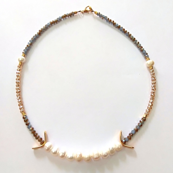 Romantic pearl necklace - ημιπολύτιμες πέτρες, vintage, κλασσικό, μαργαριτάρι, κρύσταλλα, χάντρες, κοντό, romantic, διαχρονικό, μεταλλικά στοιχεία - 2