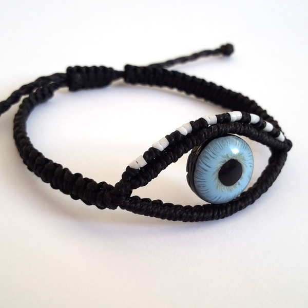 Evil Eye Bracelet - πηλός, μακραμέ, κορδόνια, μάτι, unisex, boho, evil eye