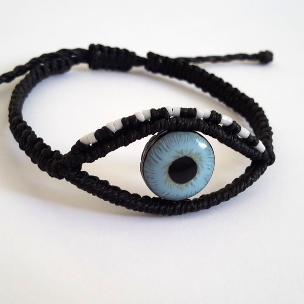 Evil Eye Bracelet - πηλός, μακραμέ, κορδόνια, μάτι, unisex, boho, evil eye - 3