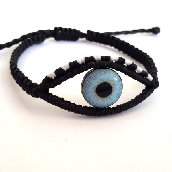 Evil Eye Bracelet - πηλός, μακραμέ, κορδόνια, μάτι, unisex, boho, evil eye - 4