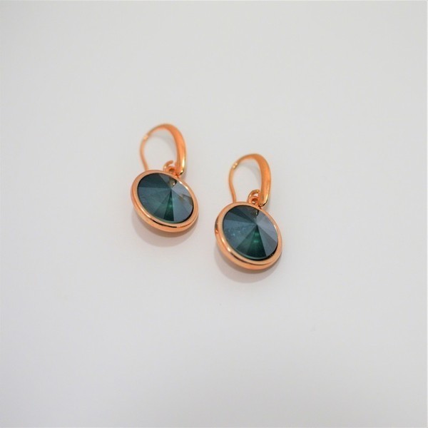 Σκουλαρίκια Rose Gold/Swarovski Emerald - επιχρυσωμένα, κρύσταλλα, swarovski, μικρά, κρεμαστά - 2