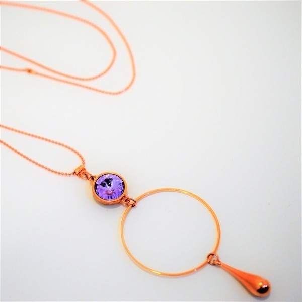 Κολιέ Rose Gold / Swarovski Violet - κρύσταλλα, swarovski, μακριά - 2