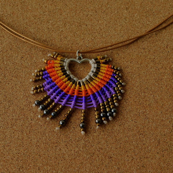 Tribal - Heart - πολύχρωμο, καλοκαιρινό, καρδιά, δώρο, μακραμέ, χάντρες, κοντό, κοντά, ethnic, κρεμαστά - 2