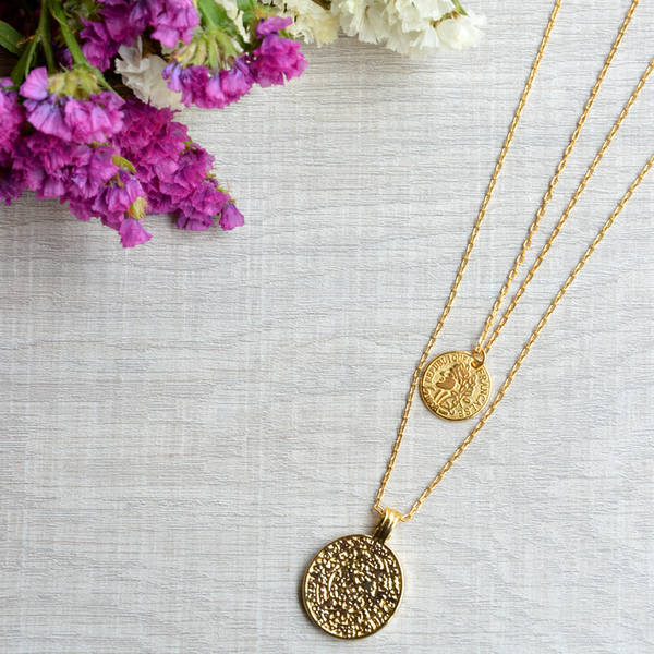 Gold coin necklace set - μοντέρνο, επιχρυσωμένα, μακρύ, κοντό, κοντά, σετ, layering, boho, φλουριά, κρεμαστά, κωνσταντινάτα, σετ κοσμημάτων - 2