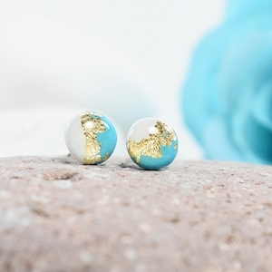Mini studs earrings! | White & Gold | Polymer Clay - γυαλί, μοντέρνο, επιχρυσωμένα, πηλός, γεωμετρικά σχέδια, για όλες τις ώρες, minimal, must αξεσουάρ, καρφωτά
