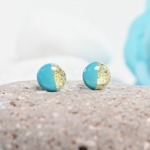 Mini studs earrings! | Turquise & Gold | Polymer Clay - βραδυνά, γυαλί, μοναδικό, μοντέρνο, πηλός, γεωμετρικά σχέδια, minimal, απαραίτητα καλοκαιρινά αξεσουάρ, must αξεσουάρ, καρφωτά, unique