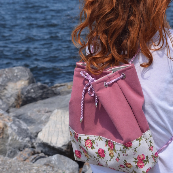 "Γιασεμί" backpack - vintage, πουγκί, πλάτης, σακίδια πλάτης, μεγάλες, φλοράλ, romantic, all day - 3