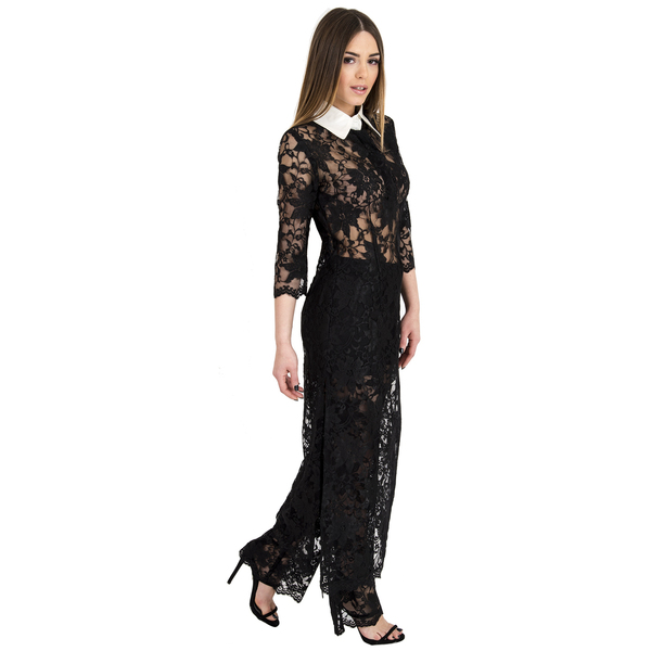 Φόρεμα τουνίκ maxi δαντέλα μαύρη - βραδυνά, δαντέλα, elegant, all day - 3