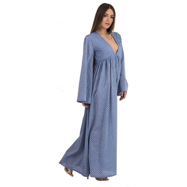 Φόρεμα μάξι Boho μπλε dots design - βαμβάκι, πουά, summer, boho - 4