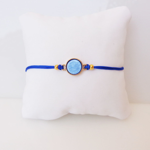 Blue ocean bracelet - μοντέρνο, ορείχαλκος, σμάλτος, μακραμέ, για όλες τις ώρες, δωράκι
