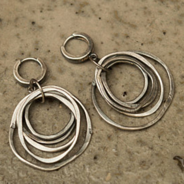 Boho ασημένια σκουλαρίκια κύκλοι - statement, ασήμι, ασήμι 925, γεωμετρικά σχέδια, χειροποίητα, χειροποίητα σκουλαρίκια με πέρλε, καθημερινό, μικρά, boho - 2