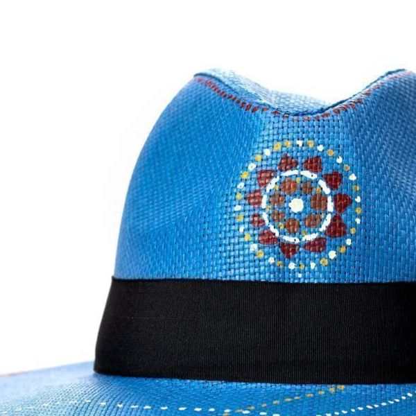 Ψάθινο καπέλο τύπου πάναμα σε γαλάζιο χρώμα - καλοκαίρι, ψάθα, παραλία, ψάθινα - 2