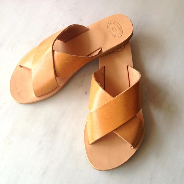 Criss cross leather sandals - δέρμα, χιαστί, minimal, αρχαιοελληνικό, φλατ - 2