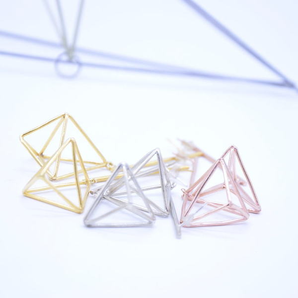 ''Triangle'' rose gold hoop earrings - statement, ασήμι, βραδυνά, μοντέρνο, ορείχαλκος, γεωμετρικά σχέδια, minimal, unisex, rock, κρεμαστά - 2
