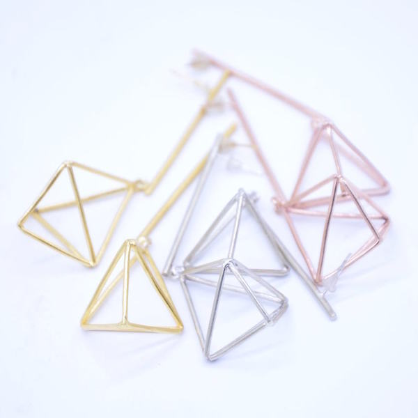 ''Triangle'' rose gold hoop earrings - statement, ασήμι, βραδυνά, μοντέρνο, ορείχαλκος, γεωμετρικά σχέδια, minimal, unisex, rock, κρεμαστά - 3