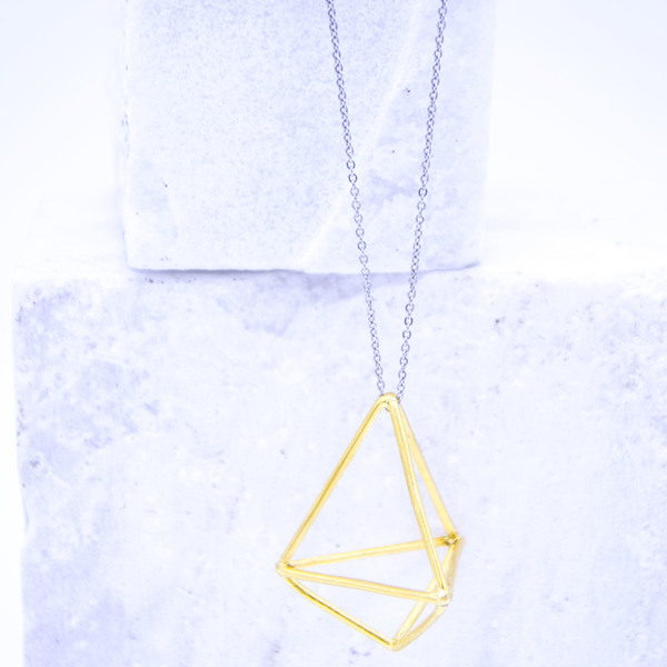 ''Triangle'' chain necklaces - βραδυνά, μοντέρνο, επιχρυσωμένα, ορείχαλκος, μακρύ, αλπακάς, γεωμετρικά σχέδια, minimal, κοντά, unisex, rock, μπρούντζος, κρεμαστά - 4