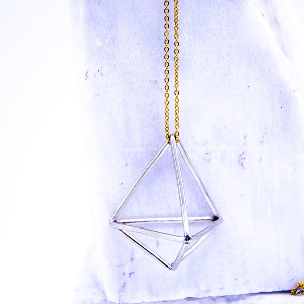 ''Triangle'' chain necklaces - βραδυνά, μοντέρνο, επιχρυσωμένα, ορείχαλκος, μακρύ, αλπακάς, γεωμετρικά σχέδια, minimal, κοντά, unisex, rock, μπρούντζος, κρεμαστά - 5