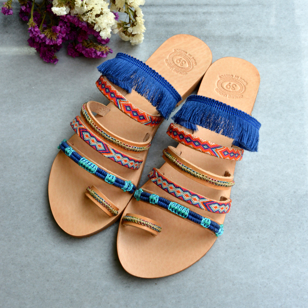 Bohemian Sandal - δέρμα, γυναικεία, boho, ethnic, φλατ, slides