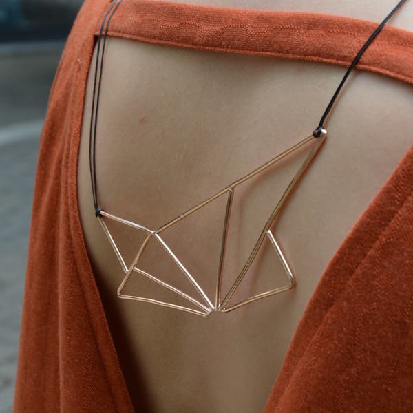"Triangle" rose gold necklace - μοντέρνο, ορείχαλκος, μακρύ, γεωμετρικά σχέδια, κοντό, minimal, κοντά, unisex, rock, κρεμαστά, αυξομειούμενα - 5