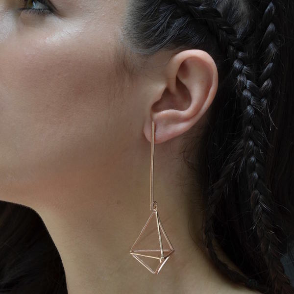 ''Triangle'' rose gold hoop earrings - statement, ασήμι, βραδυνά, μοντέρνο, ορείχαλκος, γεωμετρικά σχέδια, minimal, unisex, rock, κρεμαστά - 4