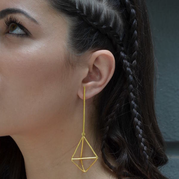 ''Triangle'' gold hoop earrings - statement, ασήμι, βραδυνά, μοντέρνο, επιχρυσωμένα, αλπακάς, γεωμετρικά σχέδια, minimal, unisex, rock, κρεμαστά - 4
