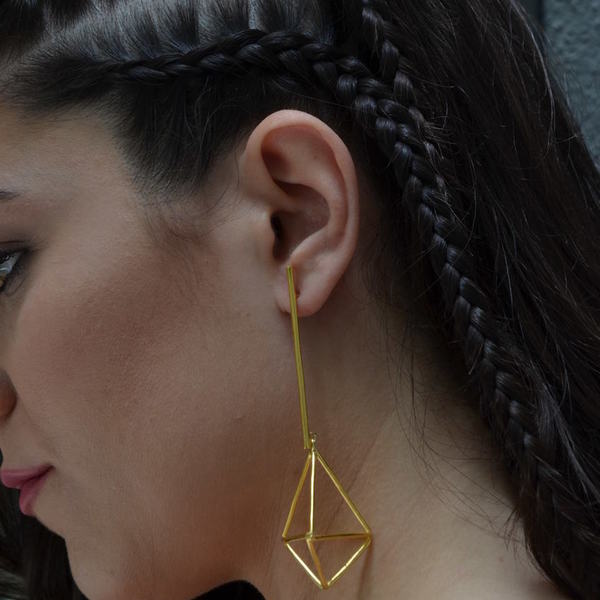 ''Triangle'' gold hoop earrings - statement, ασήμι, βραδυνά, μοντέρνο, επιχρυσωμένα, αλπακάς, γεωμετρικά σχέδια, minimal, unisex, rock, κρεμαστά - 5