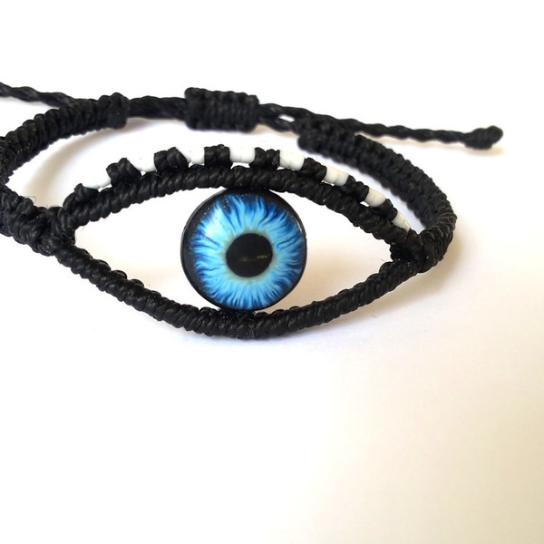 Evil Eye Bracelet - πηλός, μακραμέ, κορδόνια, μάτι, boho - 2