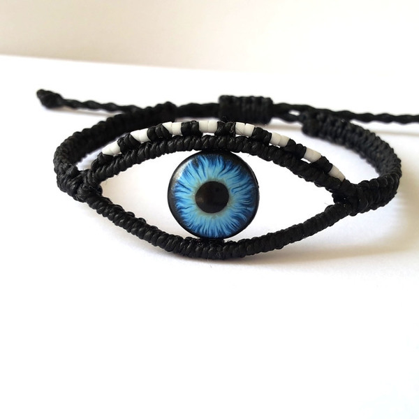 Evil Eye Bracelet - πηλός, μακραμέ, κορδόνια, μάτι, boho - 4