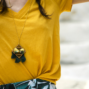 Jardin Majorelle Necklace - ύφασμα, φιόγκος, καλοκαιρινό, μοντέρνο, επιχρυσωμένα, μακρύ, με φούντες, μακριά, boho, ethnic - 2