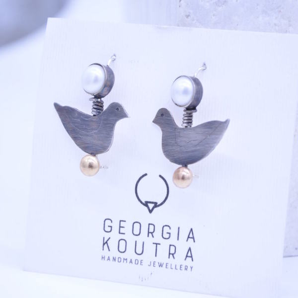 ''Birds'' earrings - statement, ασήμι, ημιπολύτιμες πέτρες, βραδυνά, vintage, romantic, boho, κρεμαστά - 2