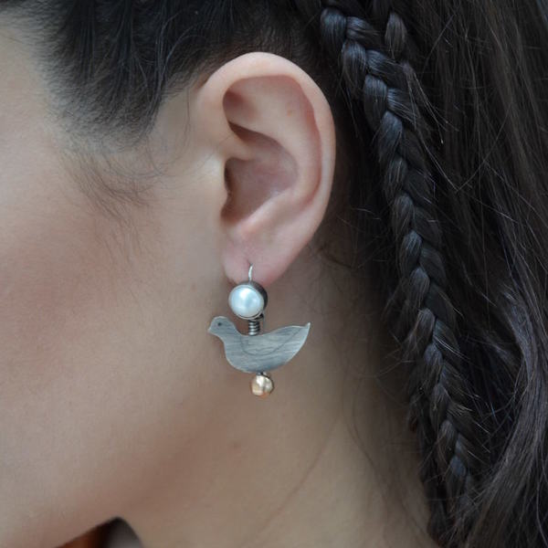 ''Birds'' earrings - statement, ασήμι, ημιπολύτιμες πέτρες, βραδυνά, vintage, romantic, boho, κρεμαστά - 3