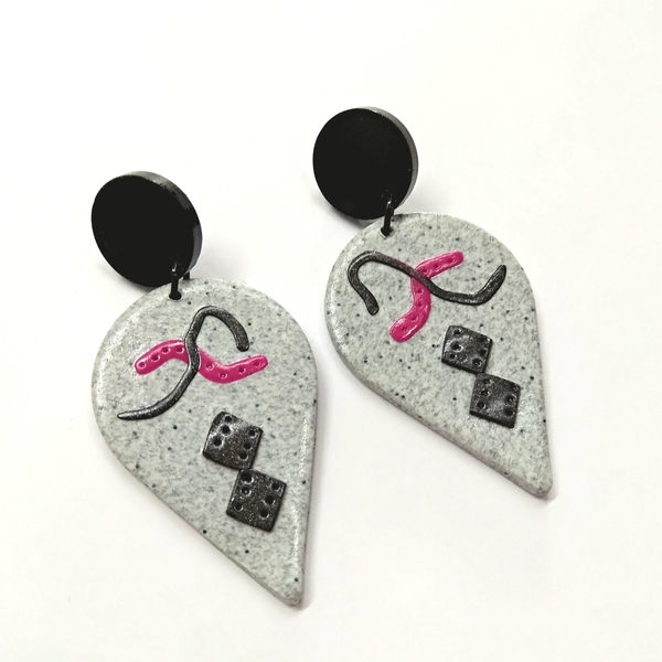 Granite series earrings - statement, βραδυνά, μοντέρνο, πηλός, minimal, καρφωτά, plexi glass, rock, κρεμαστά