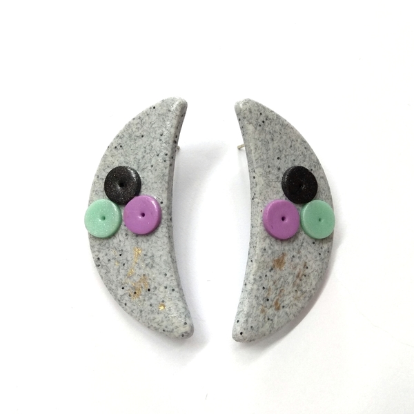 Granite series earrings - statement, βραδυνά, μοντέρνο, φεγγάρι, πηλός, minimal, καρφωτά, rock