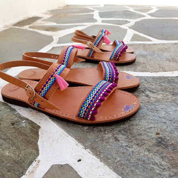 Mother and daughter boho sandals - δέρμα, σανδάλια, μαμά, boho, ethnic, φλατ, ankle strap - 3