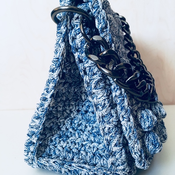 Πλεκτή Τσάντα με Φούσκες - Blue Summer - αλυσίδες, chic, μονόχρωμες, χιαστί, crochet, romantic, πλεκτή - 2