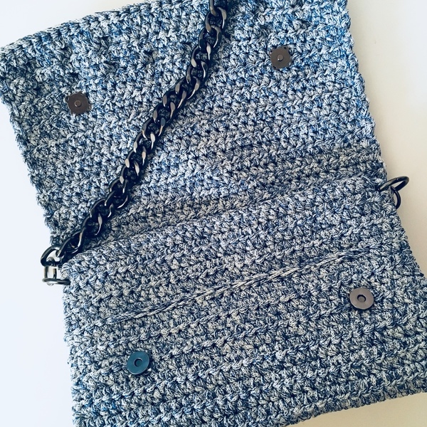 Πλεκτή Τσάντα με Φούσκες - Blue Summer - αλυσίδες, chic, μονόχρωμες, χιαστί, crochet, romantic, πλεκτή - 4