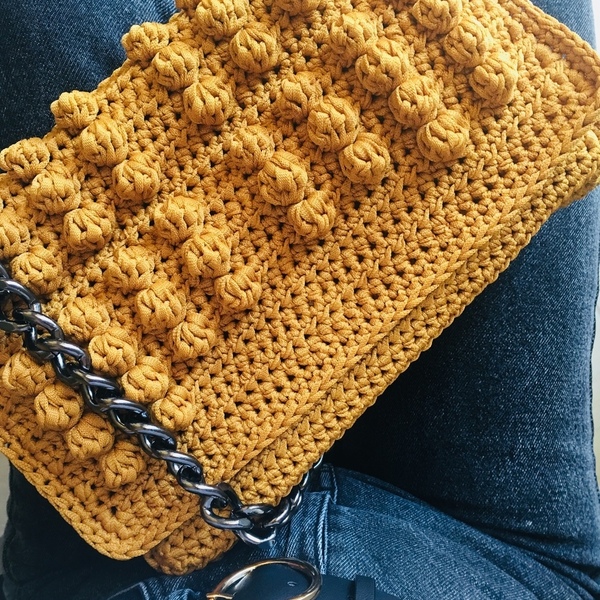 Πλεκτή Τσάντα - Honey Bag - αλυσίδες, chic, μονόχρωμες, χιαστί, crochet, romantic, πλεκτή - 2