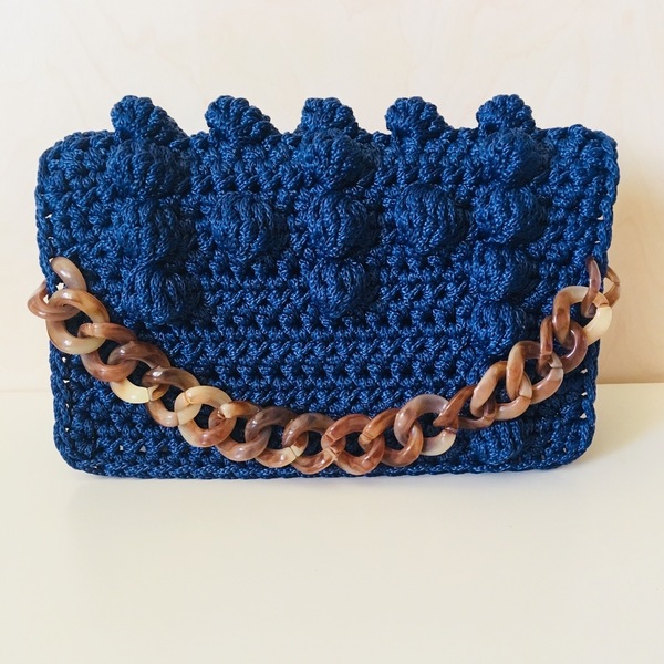 Πλεκτό Clutch - Deep Blue - αλυσίδες, chic, βραδυνά, μονόχρωμες, clutch, crochet, romantic, πλεκτές τσάντες - 2