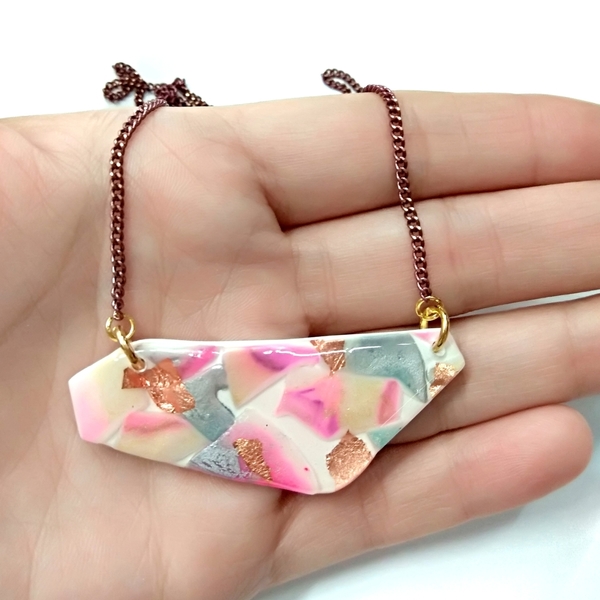 Ink explosion abstract mosaic necklace - αλυσίδες, βραδυνά, γυαλί, ιδιαίτερο, μοντέρνο, μακρύ, πηλός, romantic, μακριά, minimal - 3