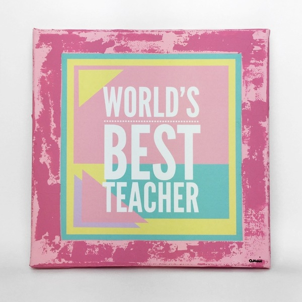 Διακοσμητικό χειροποίητο καδράκι σε καμβά - World's Best Teacher- Δώρο για την δασκάλα - πίνακες & κάδρα, δώρο, χειροποίητα, δώρα για δασκάλες