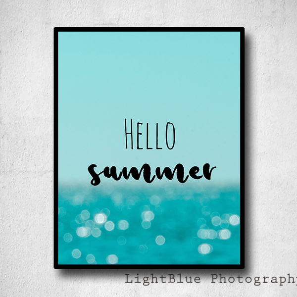 Hello Summer Teal Poster 20x30cm / Hello Summer Γαλαζιο Ποστερ 20χ30εκ - μπλε, διακοσμητικό, χαρτί, δώρο, decor, αφίσες, πρωτότυπο, summer, θάλασσα, gift, δώρα γενεθλίων, δώρα για δασκάλες