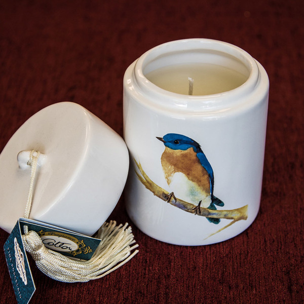 Πορσελάνινο κυλινδρικό κουτί με μπλε πουλί και αρωματικό κερί - vintage, διακόσμηση, πορσελάνη, αρωματικά κεριά - 2