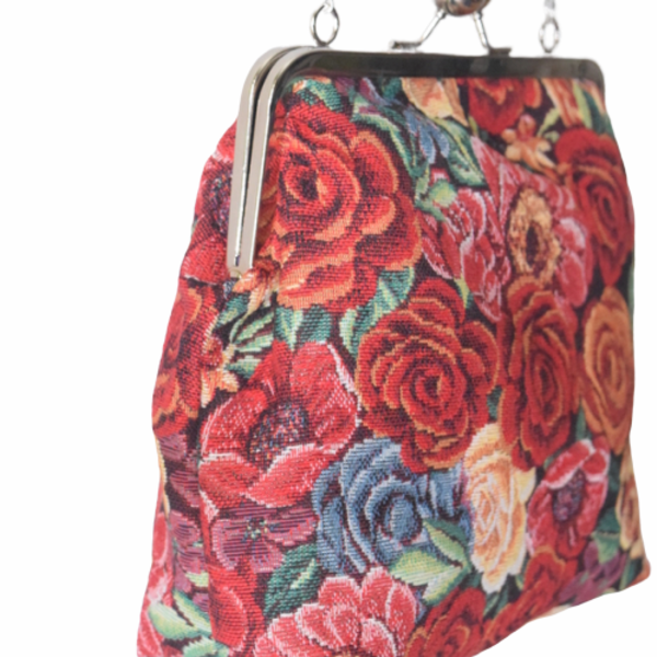 Scarlett vintage τσάντα με μεταλλικό πλαίσιο - αλυσίδες, chic, vintage, clutch, χιαστί, φλοράλ, romantic, βραδινές, μικρές - 2
