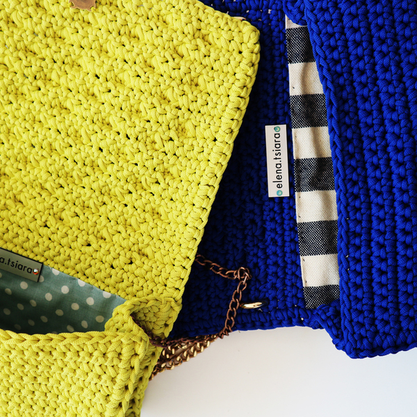 Limone crochet bag / πλεκτή τσάντα - αλυσίδες, chic, fashion, καλοκαιρινό, πλεκτό, πουά, χιαστί, crochet, all day, πλεκτές τσάντες - 2