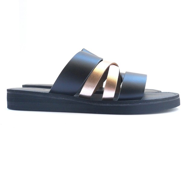 Mikado Sandals - δέρμα, chic, minimal, μαύρα, φλατ - 2