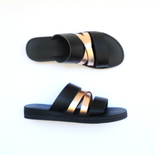 Mikado Sandals - δέρμα, chic, minimal, μαύρα, φλατ - 3