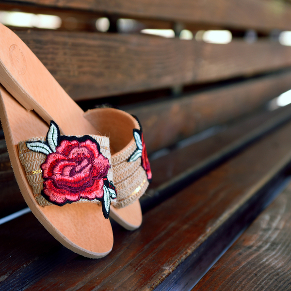 Roses Leather sandals - δέρμα, romantic, ethnic, φλατ - 4