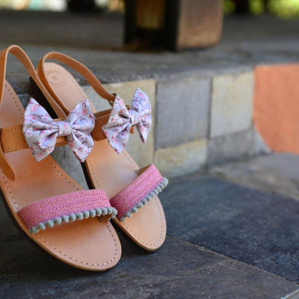 Leather sandals "Blossom Bow" - δέρμα, φλοράλ, romantic, minimal, slides - 4